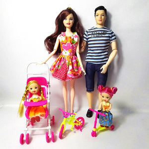 Fashion Doll Family 4 People Barbie Dolls Girls Gift